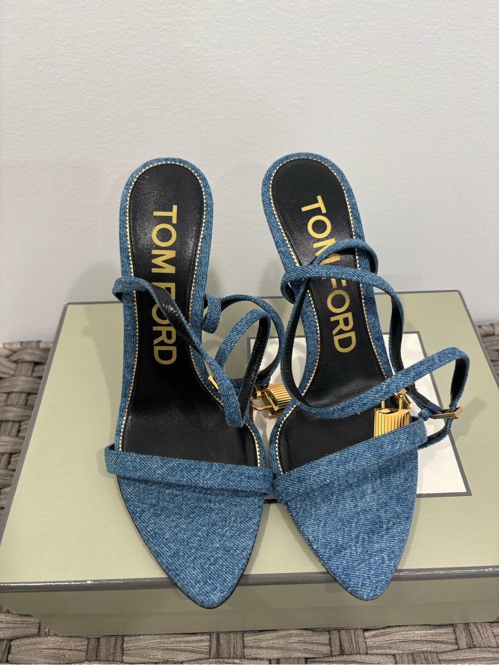 Tom Ford Denim padlock heels